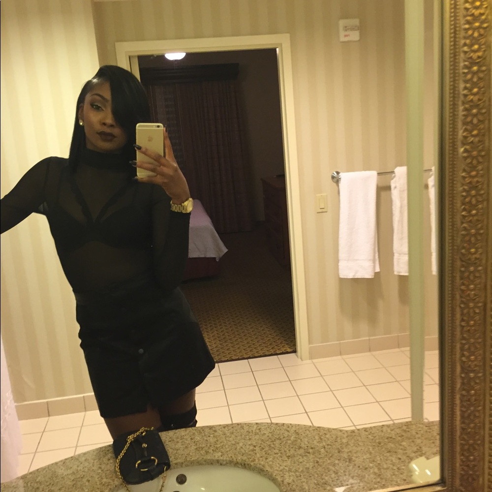 Black Mesh Turtleneck Bodysuit